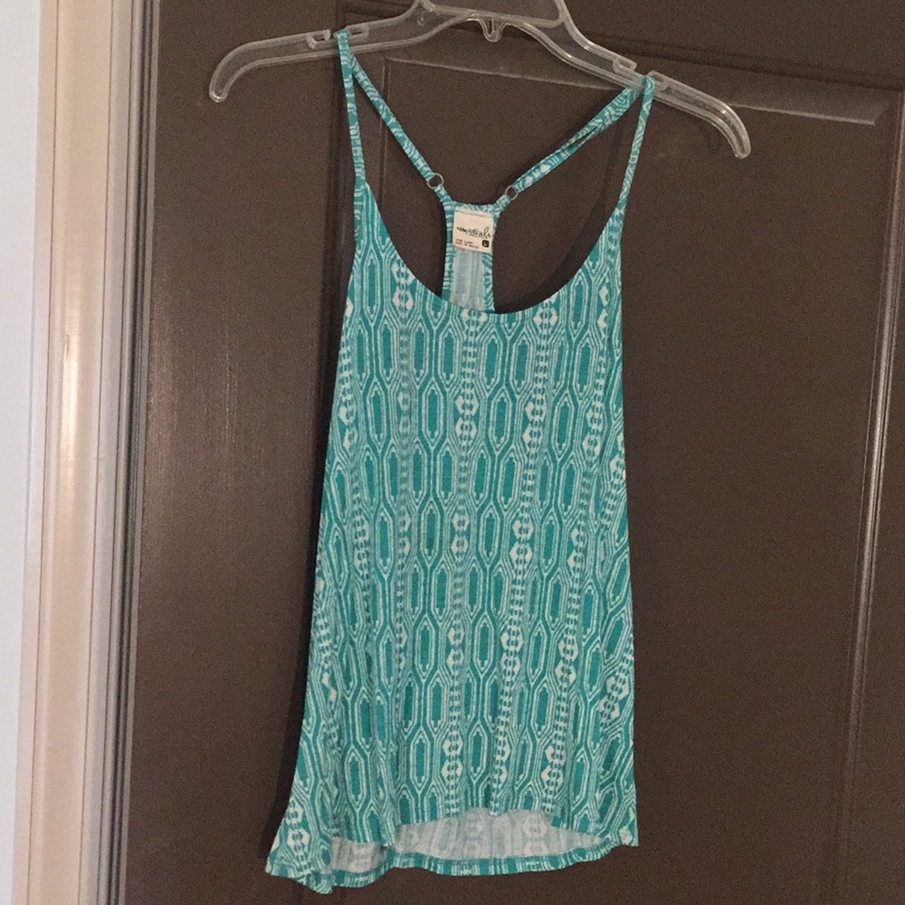 TURQUOISE RAZER BACK SPAGHETTI STRAP TANK TOP